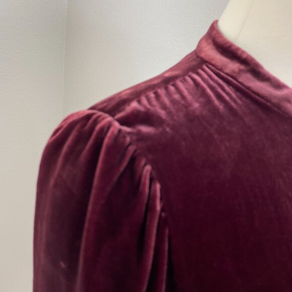 Theory Womens Medium Burgundy Tux Tunic Luxe Velvet Long Sleeve Top Shirt - Picture 7 of 12